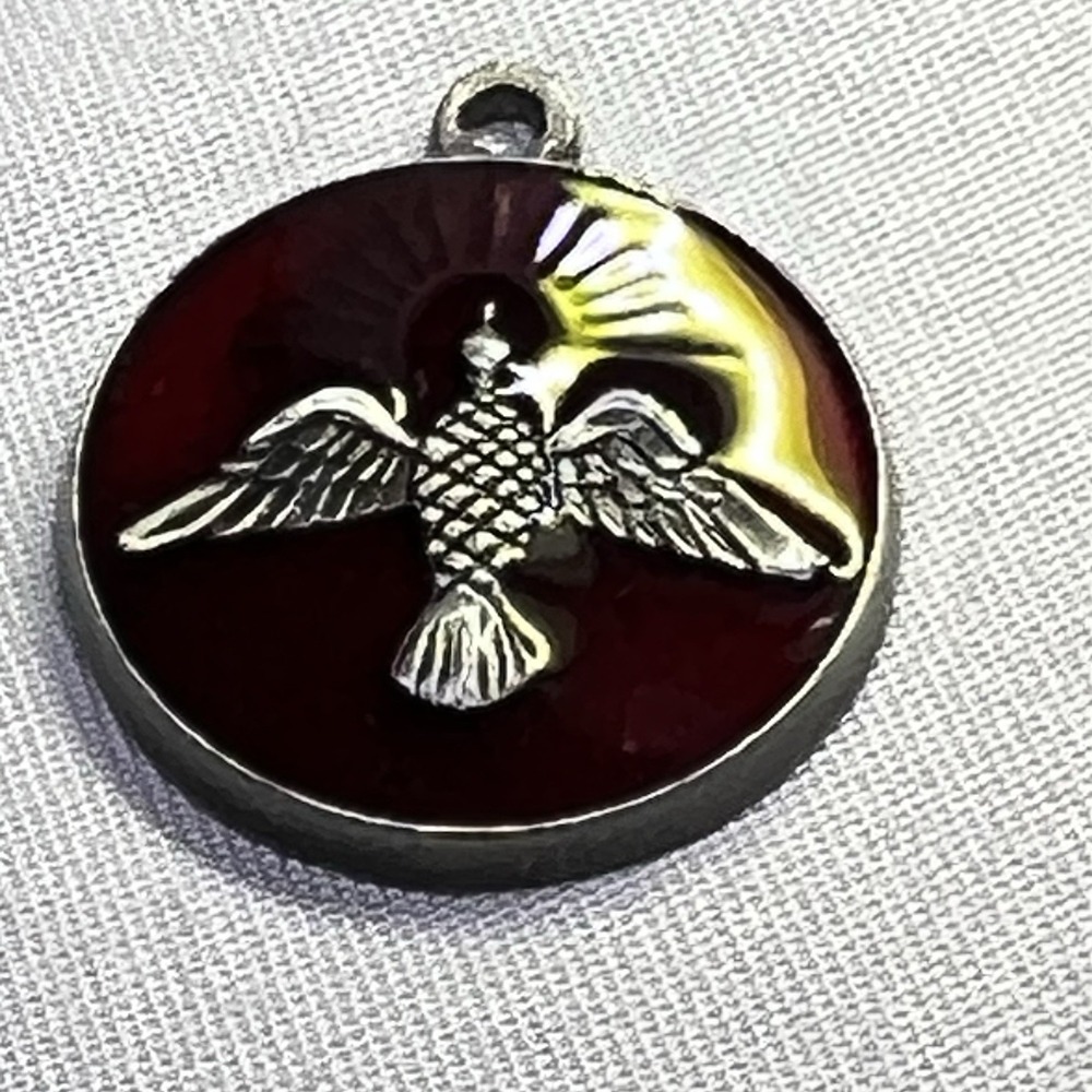 Pentecost Medal Ascending Dove Silvertone Red Resin  3/4" dia Catholic‎ Charm